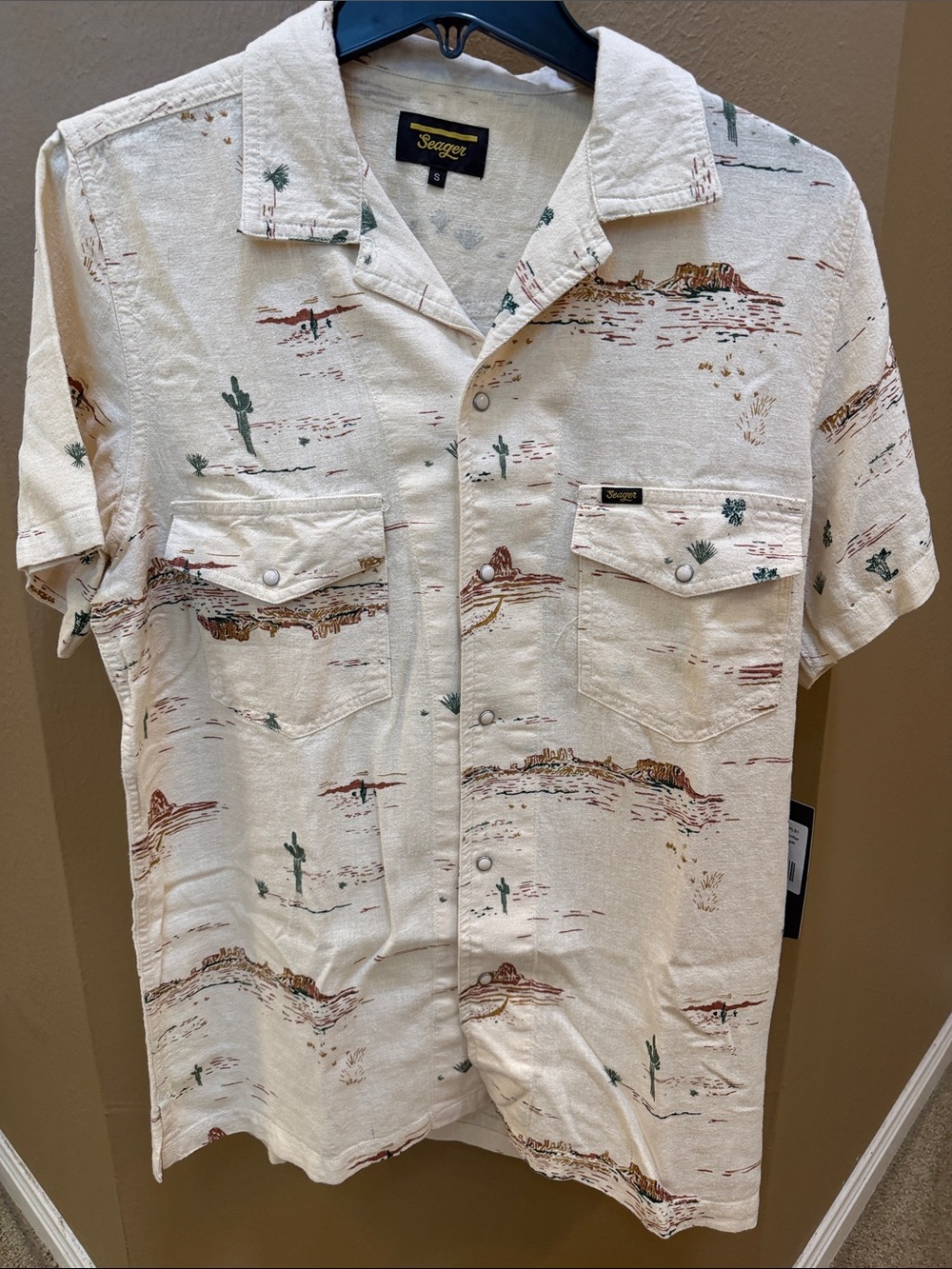 Seager Cream Desert-Print Short-Sleeve Button-Down Shirt